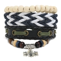 Handgefertigtes mehrlagiges Lederarmband mit Schneeflocken-Anhänger und Perlen - Mehrschichtiger Gewebter Stil (三件套)