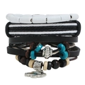 Handgefertigtes mehrlagiges Lederarmband Set mit Perlen und Vintage Fisch Anhänger - 3-teiliges Set