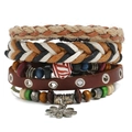 Böhmisches mehrlagiges Lederarmband Set für Herren mit Holzperlen und Webdetails - Vintage Kombination (TZ252)