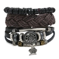 Vintage mehrlagiges Lederarmband-Set mit Sonnenmuster und Fischgräten-Anhänger - Mehrschichtiges Set