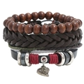 Handmade multilayer leather bracelet set with wooden beads and leaf pendant charms - Multi-layer Combination Style