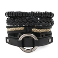 Herren Vintage Punk 4-teiliges mehrlagiges Lederarmband-Set mit Metallring - 4er-Set (TZ294)