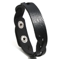 Minimalistisches schwarzes geflochtenes Lederarmband für Damen mit silbernen Druckknöpfen - Schwarz