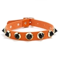 Bright orange punk leather choker with black metal spikes and golden studs adjustable - Orange Red