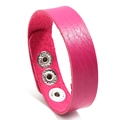 Minimalist fuchsia leather adjustable bracelet with silver buttons and litchi texture - Plum Red