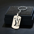 Macro view of minimalist stainless steel keychain with hollow letter Y on black gift box - Letter Y / Silver