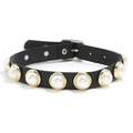 Punk-Stil breites schwarzes Leder-Choker mit Perlenbesatz und goldenen Akzenten - Schwarz