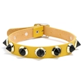 Punk yellow faux leather choker necklace featuring black cone spikes and gold metal hardware - Yellow