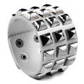 Punk white leather wide cuff bracelet with silver metallic pyramid studs for a bold style - Gray