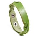 Detail of green braided leather bracelet with adjustable silver metal snap buttons - Green