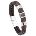 Bracciale da uomo in pelle marrone intrecciata con perline argentate e chiusura magnetica - 21cm / caffè