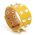 Punk wide leather bracelet in vibrant yellow with silver metal spiked cone studs - Yellow