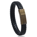 Pulsera de hombre en cuero trenzado negro con cierre magnético de bronce vintage - Negro 20.5CM
