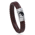 Geflochtenes rotbraunes Lederarmband mit Magnetverschluss und klassischem Tai-Chi-Symbol - Dunkelbraun / 20.5CM