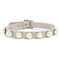 Choker punk in pelle grigio chiaro con perle bianche e accenti in metallo dorato - Grigio