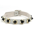Light gray leather punk choker featuring black cone studs and adjustable metal buckle - Gray