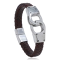 Geflochtenes Herrenarmband aus dunkelbraunem Leder mit silberner Handschellen-Verzierung - 20.5CM / Dunkelbraun