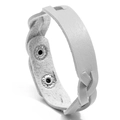 Minimalistische witte gevlochten leren armband met verstelbare metalen drukknopen - Grijs