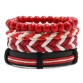 Four-piece multilayer woven bracelet set with red beads, braided ropes, and black leather - Red Black White Combination Style