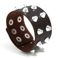 Dunkelbraunes Lederarmband im Punk-Stil mit zwei Reihen silberner Metallnieten - Braun