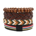 Retro mehrlagiges Herren Lederarmband-Set mit geflochtenen Seilen und Holzperlen - 4-teiliges Set