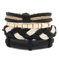 Four-piece multilayer vintage leather bracelet set for men with woven and wooden beads - Four-Piece Set