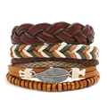 Set bracciale in pelle multistrato retrò con cinturini intrecciati e ciondolo a foglia - Stile Intrecciato Multistrato