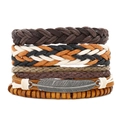 Retro multi-layer braided leather bracelet set with feather pendant and wooden beads - Tools Set Combo