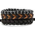 Dreiteiliges Set aus schwarzen Perlen-, Kordel- und geflochtenen Lederarmbändern - 3-teiliges Set