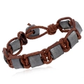 Vintage braided brown leather bracelet with dark grey metal beads for men's casual style - Vintage Brown Braided Style