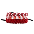 Set di 3 braccialetti in corda di cera intrecciata rossa e bianca con perle sfaccettate - Intrecciato Rosso e Bianco