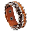 Geflochtenes Herren-Lederarmband im Retro-Punk-Stil mit metallischen quadratischen Nieten - Braun