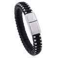 Bracciale da uomo in pelle intrecciata con perline d'acciaio e chiusura magnetica - Catena a Sfere Fibbia Argento 22CM