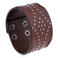 Bracciale largo in pelle punk marrone scuro con borchie in metallo e bottoni a pressione - Stile Largo Con Borchie (P01897) / Marrone Scuro