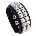Punk black faux leather bracelet with double-row silver metal pyramid studs and snap closure - Double Row Studded Punk Style / Black