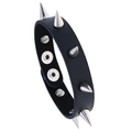 Bracciale punk in pelle nera con rivetti a punta argentati e bottoni a pressione - Nero + Punte in Lega