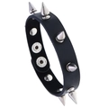 Pulsera punk de cuero negro con pinchos de metal plateado y botones de presión - Estilo de Picos Negros (Balas de Aleación 8*12)
