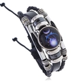 Glow-in-the-dark leather constellation bracelet with purple galaxy time gem and beads - Libra