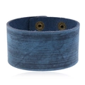 Vintage punk style wide navy blue leather bracelet with adjustable dual brass snap buttons - Vintage Blue (3.8CM)