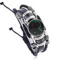 Handmade leather multi-layer bracelet with luminous zodiac sign and green nebula charm - Sagittarius