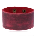 Bracelet manchette en cuir rouge foncé vintage avec boutons-pression réglables en laiton - Rouge Vin Vintage (3.8CM)