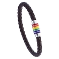 Dark brown braided leather bracelet featuring a rainbow magnetic clasp closure - Brown 20.5CM