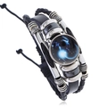 Luminous Capricorn zodiac leather bracelet with black multi-layer braided straps - Capricorn