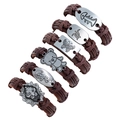 6er-Set Vintage Lederarmbänder mit geflochtenen Details und Retro-Tieranhängern - Mehrlagiger Stil (6er Set)