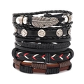 Set de pulseras de cuero multicapa con colgantes vintage de hojas y estrellas - Estilo de Combinación Trenzado Multicapa (TZ357)