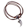 Retro geflochtene braune Lederkette mit antikem Silberhornanhänger im Punk-Stil - Vintage Horn Anhänger Stil (N0365)