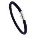 Men's braided black leather bracelet featuring a polished silver magnetic clasp - Black 20.5CM