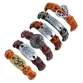 Set aus sechs gewebten Lederarmbändern im Retro-Stil mit Herz- und Fearless-Anhängern - Sechsteilige Kollektion (TZ335)