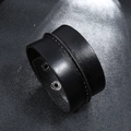 Vintage Herren Lederarmband im Punk-Stil in Schwarz mit Ziernaht und Druckknöpfen - Schwarz