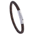 Heren armband van donkerbruin gevlochten leer met een geborstelde zilveren sluiting - Bruin 20.5CM
